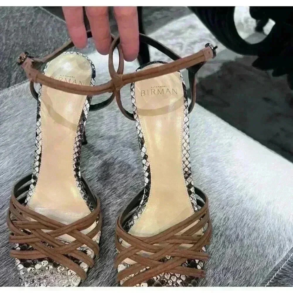 Alexandre Birman Berthe Leather Sandal Size 38 Snakeskin Suede Straps - Picture 5 of 11